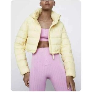 Zara Butter Yellow Cropped Puffer Jacket